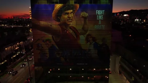 Netflix Logo at Night on Sunset Blvd. in Hollywood Stock Footage 333939587