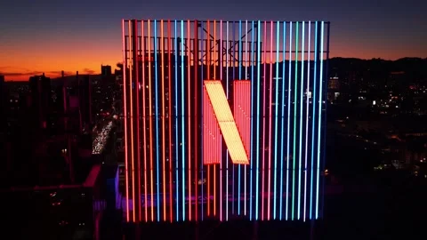 Netflix Logo at Night on Sunset Blvd. in Hollywood Stock Footage 334022601