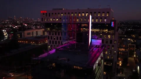 Netflix Logo at Night on Sunset Blvd. in Hollywood Stock Footage 334022616