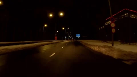 Netherlands - 10 februari 2021, Hilversum: Night-time curfew driving POV Stock Footage