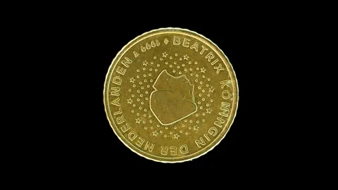 Netherlands 1999 50 Cent Obverse Rotating Macro Loop Stock Footage 313046375