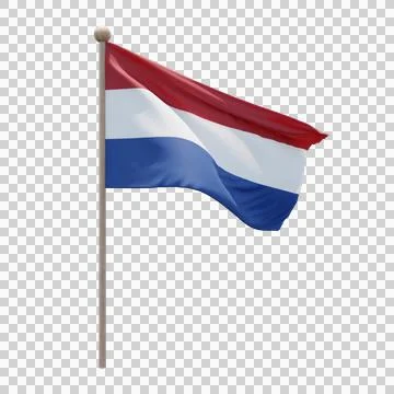Netherlands 3d illustration flag on pole. Wood flagpole 库存插图