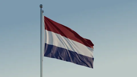 Netherlands Amsterdam Flag loop Cinematic Realistic Waving Blue Sky Видео 300938975