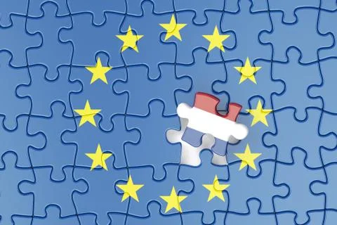 Netherlands and EU puzzles from flags, relation concept. 3d rendering Stock Illustration