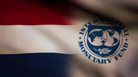 Netherlands and IMF waving flag Stock Footage 245355669