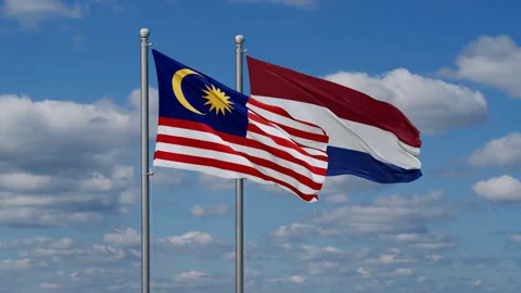 Netherlands and Malaysia two flags Stock Footage 280284549