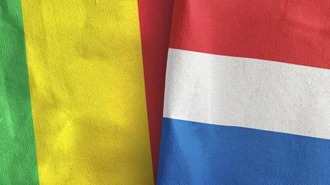 Netherlands and Mali two flags textile cloth 3D rendering Stock Illustration