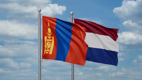 Netherlands and Mongolia two flags Stock Footage 271117081