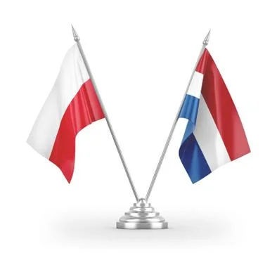 Netherlands and Poland table flags isolated on white 3D rendering Stock Illustration