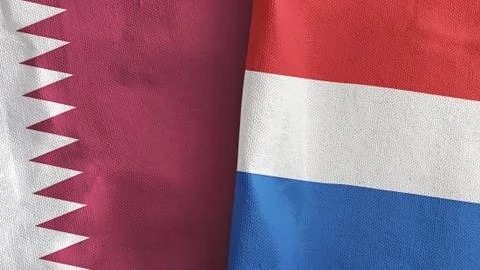 Netherlands and Qatar two flags textile cloth 3D rendering Stock-Illustration
