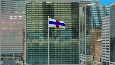 Netherlands Antilles Flag 3D Render Animation on Pole with Modern Business D Stock-Footage 332878042