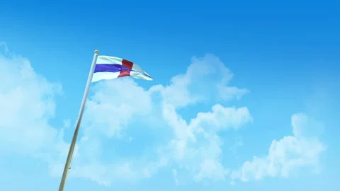 Netherlands Antilles Flag 3D Render Animation on Pole with Blue Sky and Clou Stock-Footage 333162163