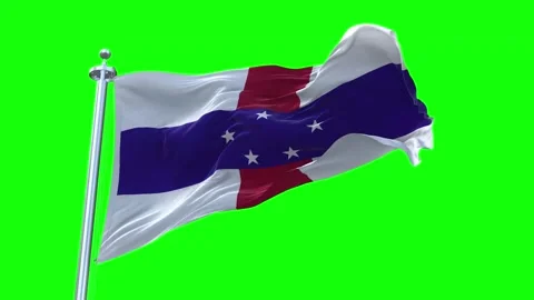 Netherlands Antilles Flag Waving in Loopable and Textured green screen Stock Footage 296876086