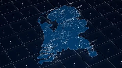Netherlands blue map big data visualization. Futuristic map infographic Illustrazione stock