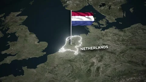 Netherlands Border Map with Waving Netherlands Flag Animation on World Map View 库存影片 330489650