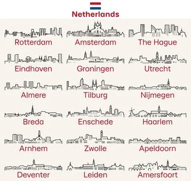 Netherlands cities outline skylines vector set Stock Illustration