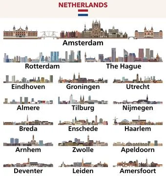 Netherlands cities skylines vector illustrations set Stock Illustration