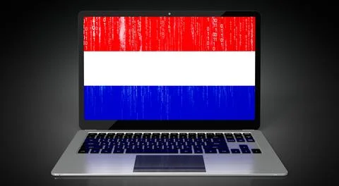 Netherlands - country flag and binary code on laptop screen Stock Illustration