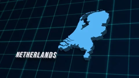Netherlands country map 3d digital animation on coordinates grid. 4K video Stock Footage 280324855