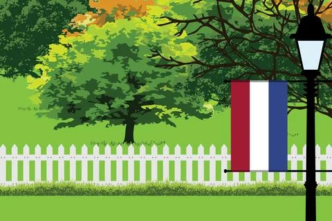 Netherlands Day Trees Lamp Vector Illustration Stock Illustration