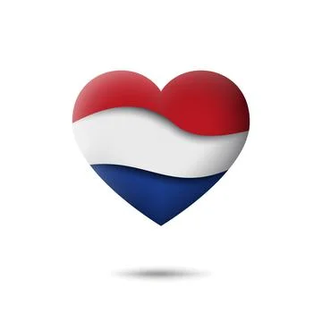Netherlands, denmark flag icon in shape of heart. Dutch flag. Vector icon Stock Illustration