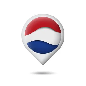 Netherlands, denmark flag icon in shape of pointer, map marker. Vector symbol Stock Illustration