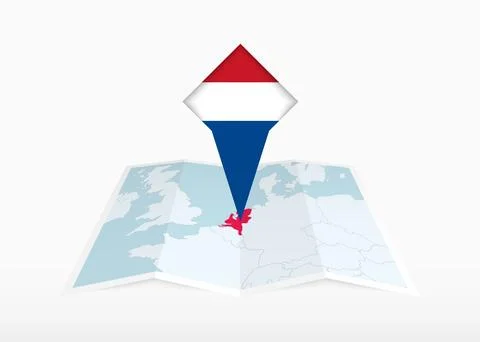 Netherlands is depicted on a folded paper map and pinned location marker wi.. Stock Illustration