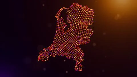 Netherlands Digital Connectivity Network Map With Flowing Data Mesh Stock Illustration