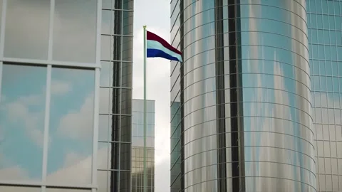 Netherlands Flag 3D Render Animation on Pole with City Buildings Stock-Footage 332885147