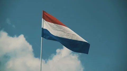 Netherlands flag 50% slow motion, sky background Video stock 86090357