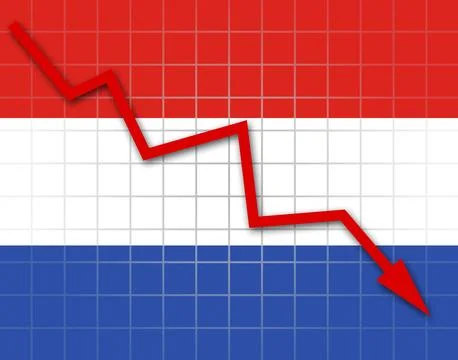 The Netherlands flag and arrow graph going down Stock Illustration