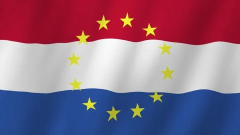 Netherlands Flag and EU Flag 4K Video. Flags of the Netherlands and the European Stock Footage 255057229