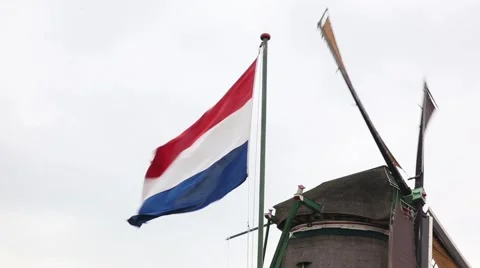 Netherlands flag and windmill Stock Footage 46155060