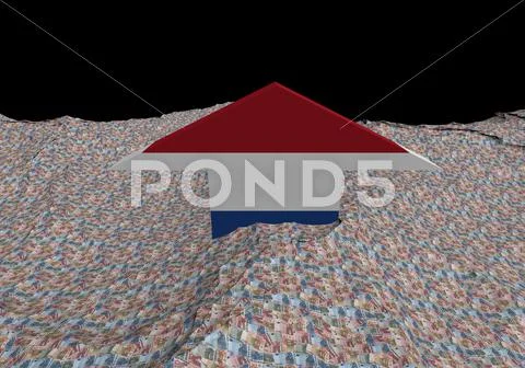 Netherlands flag arrow in abstract ocean of Euros illustration Stock Illustration