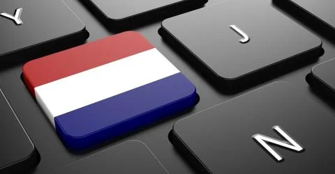 Netherlands - Flag on Button of Black Keyboard. Stock Illustration