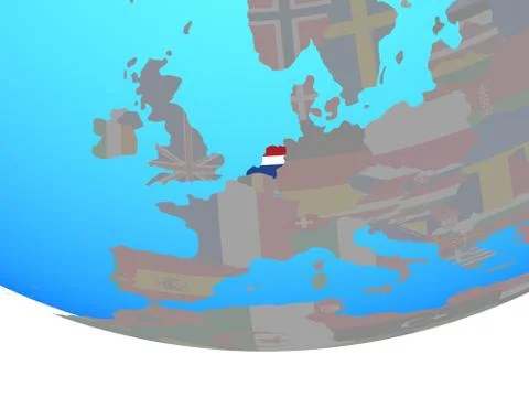 Netherlands with flag on globe Illustrazione stock