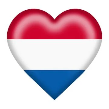 Netherlands flag heart button isolated on white with clipping path 3d Stock Illustration