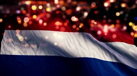 Netherlands Flag Light Night Bokeh Abstract Loop Animation 4K Stock Footage 47618992