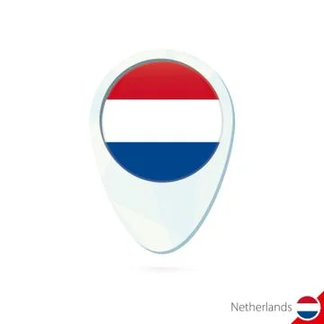 Netherlands flag location map pin icon on white background. Stock Illustration