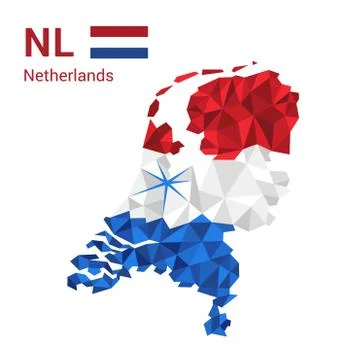 Netherlands flag map in polygonal geometric style. Stock Illustration