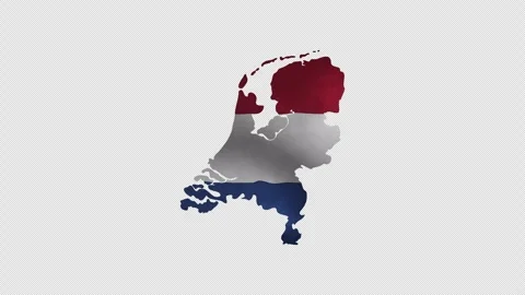 Netherlands Flag Map Waving in the Wind on Transparent Background Seamless Loop Stockbeeldmateriaal 338268755