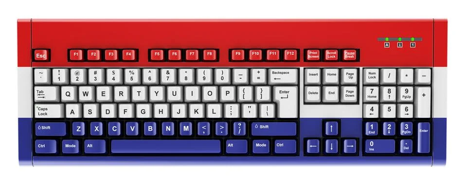 The Netherlands flag painted on computer keyboard. 3D rendering 스톡 일러스트
