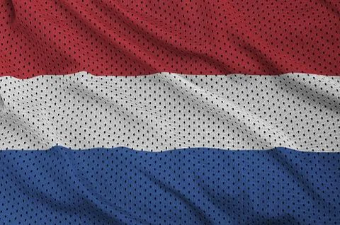 Netherlands flag printed on a polyester nylon sportswear mesh fa Stock Photos