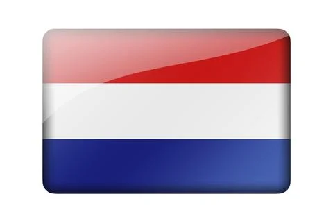The Netherlands flag. Rectangular glossy icon. Isolated on white background Stock Illustration