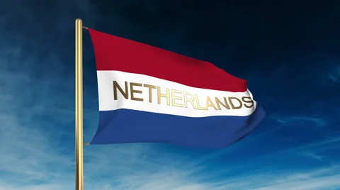 Netherlands flag slider style with title. Waving in the wind with cloud Stock Footage 47978046