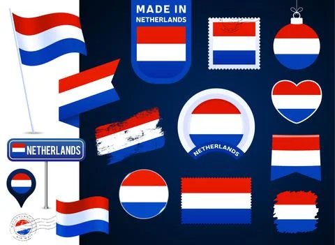 Netherlands flag vector collection. big set of national flag design elements  스톡 일러스트