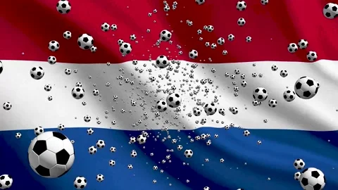 Netherlands Flag Waving Background with Spinning Soccer Balls Loop Stock Footage 335679815