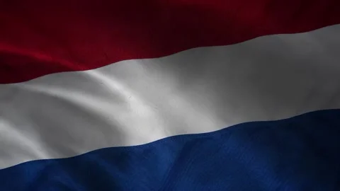 Netherlands flag waving closeup with red white blue stripes, patriotic fabric te Stock Footage 339547750