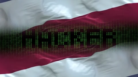 Netherlands flag - Waving flag on matrix binary code background Stock Footage 321420441