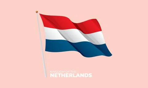 Netherlands flag waving at the flagpole. Vector 3D Stock Illustration